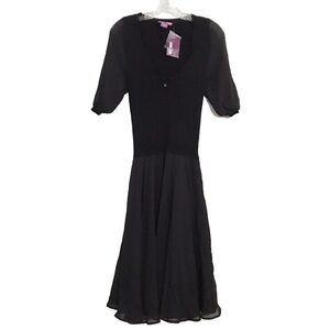 Yumi Kim solid black knit top v neck mini dress Size S nwt